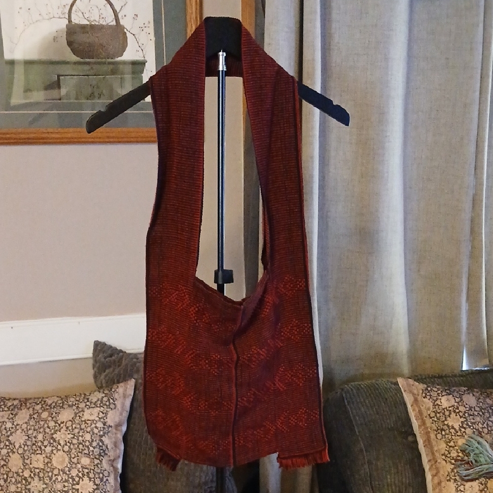 Handwoven Boho Crossbody Bag in Deep Red